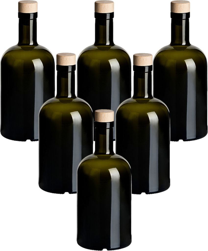 gouveo 6er Set Glasflaschen 500 ml Klassik Antik mit Korken Produktbild 1