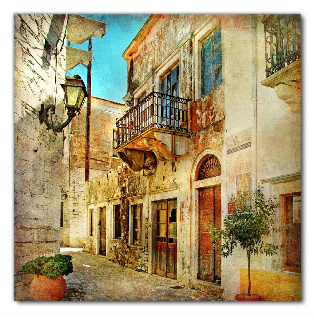 Wallario selbstklebende Möbelfolie/ Tischdecke für Innen und Außen, Größe: 70 x 70 cm - Gasse im Süden, Urlaub in Griechenland