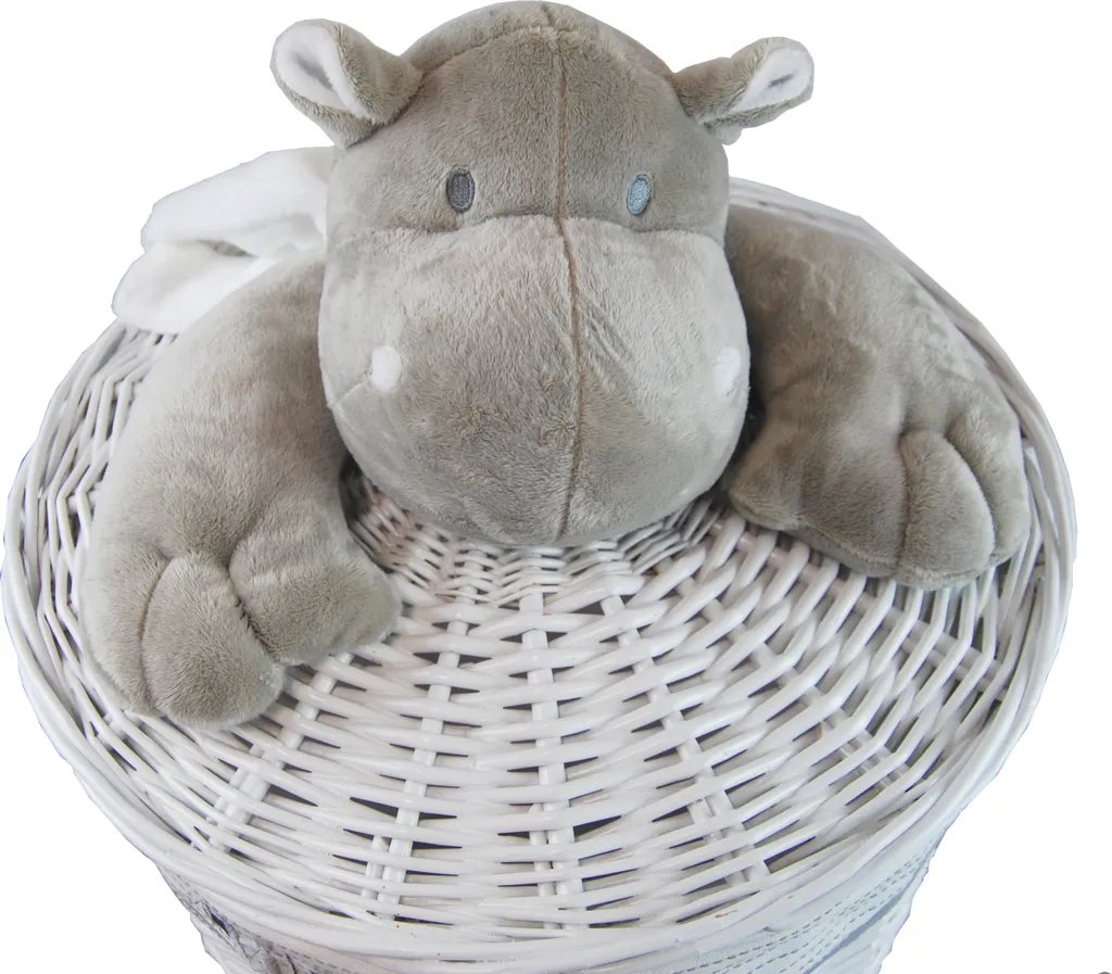 Panier linge osier blanc pour chambre d'enfant avec peluche et housse