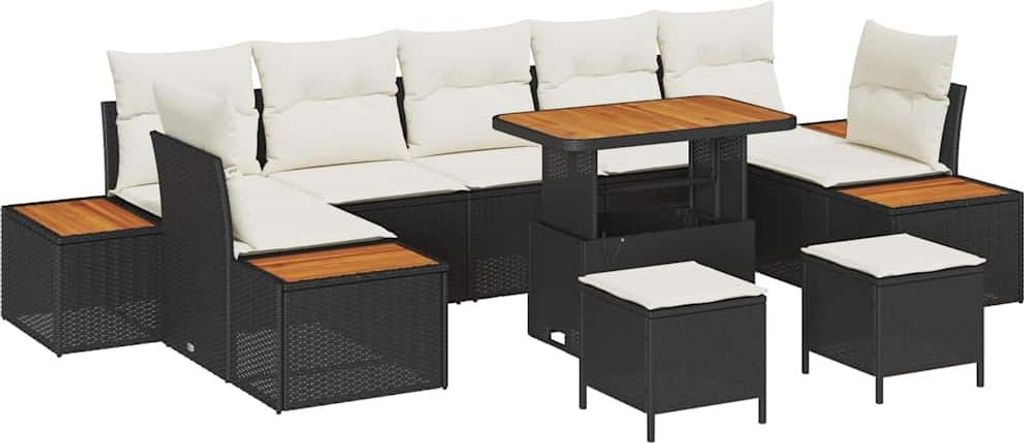 vidaXL Garten-Sofa-Set mit Kissen 10 pcs Schwarz Poly Rattan