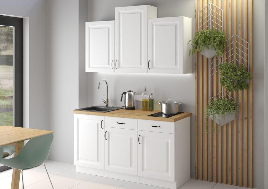 Landhaus Küche Stilo Weiß 150 cm Küchenzeile Küchenblock Produktbild 