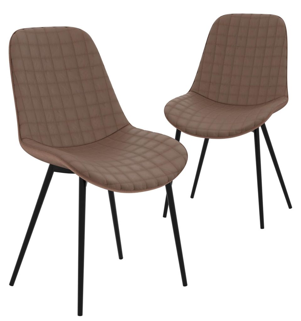 HAGO24 2er Set Esszimmerstühle Braun - Kunstleder Komfortpolster ergonomisch 49cm Sitzhöhe schwarze Stahlbeine Polsterstuhl
