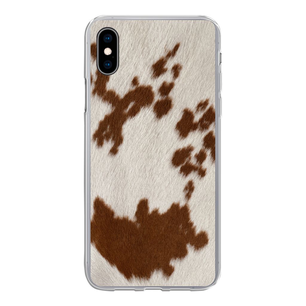 MuchoWow Handyhülle Schutzhülle Hülle für iPhone Xs Rindsleder mit rot-orangen Tupfen Silikon Softcase Handy Hülle - Handytasche