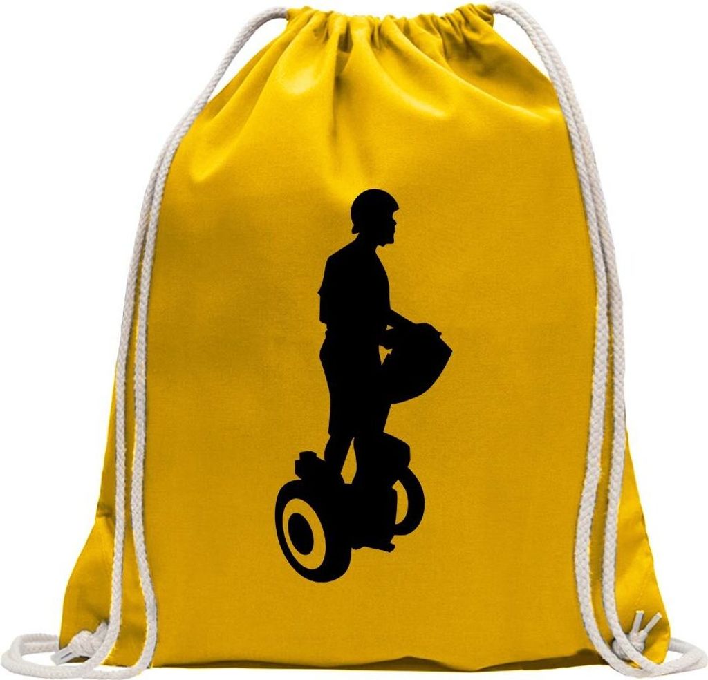 Kiwistar - Turnbeutel - gelb - Segway Fahren Figur - Fun Rucksack Sport Beutel Gymsack Baumwolle mit Ziehgurt