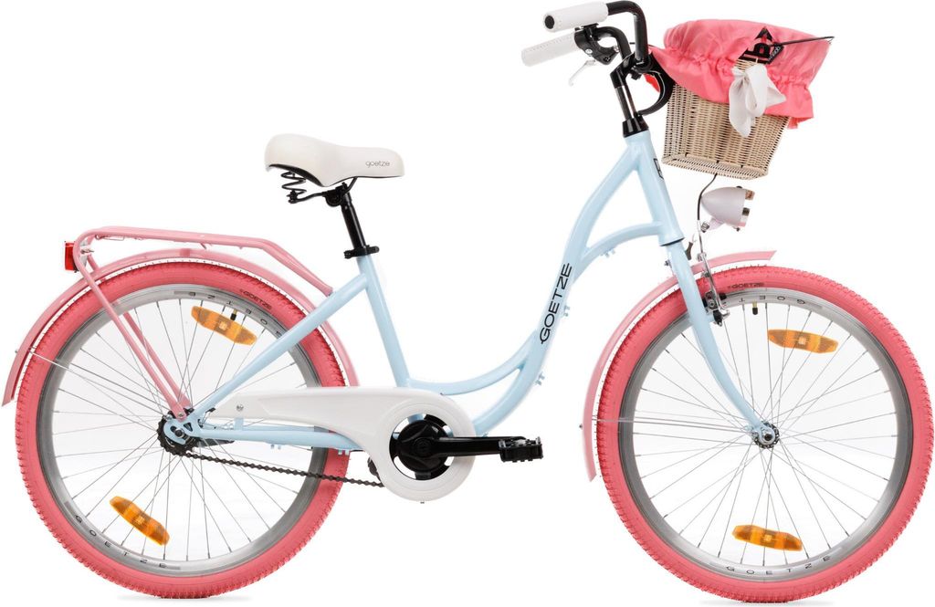 Goetze Style 24 Zoll Kinder Citybike, 14 Zoll Tiefeinsteigerrahmen, 1-Gang, Rücktritt, V-Bremse, LED, Rattankorb