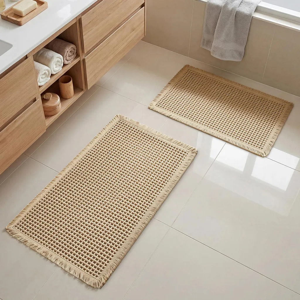 Tapis de Bain Antidérapant Lot de 2 : Sécurité et Confort Style Bohème