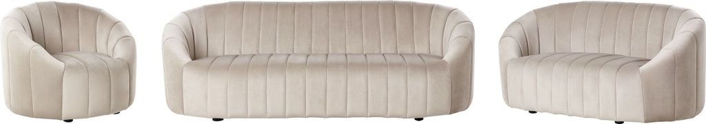 BELIANI Sofa Set Beige Samt 3-Teilig mit Niedrigen Rückenlehnen Gesteppt Oval Muschel Form Retro Wohnzimmer Sitzgruppe Sessel 2-Sitzer und 3-Sitze...