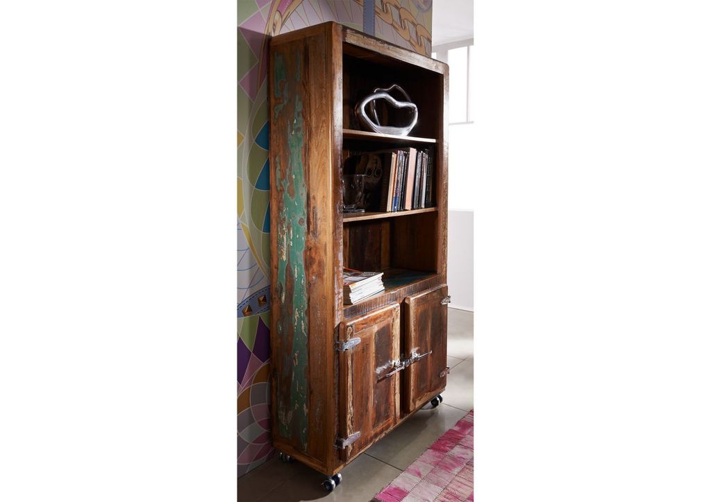 MASSIVMOEBEL24 Regal Altholz 90x35x180 mehrfarbig lackiert FREEZY #33