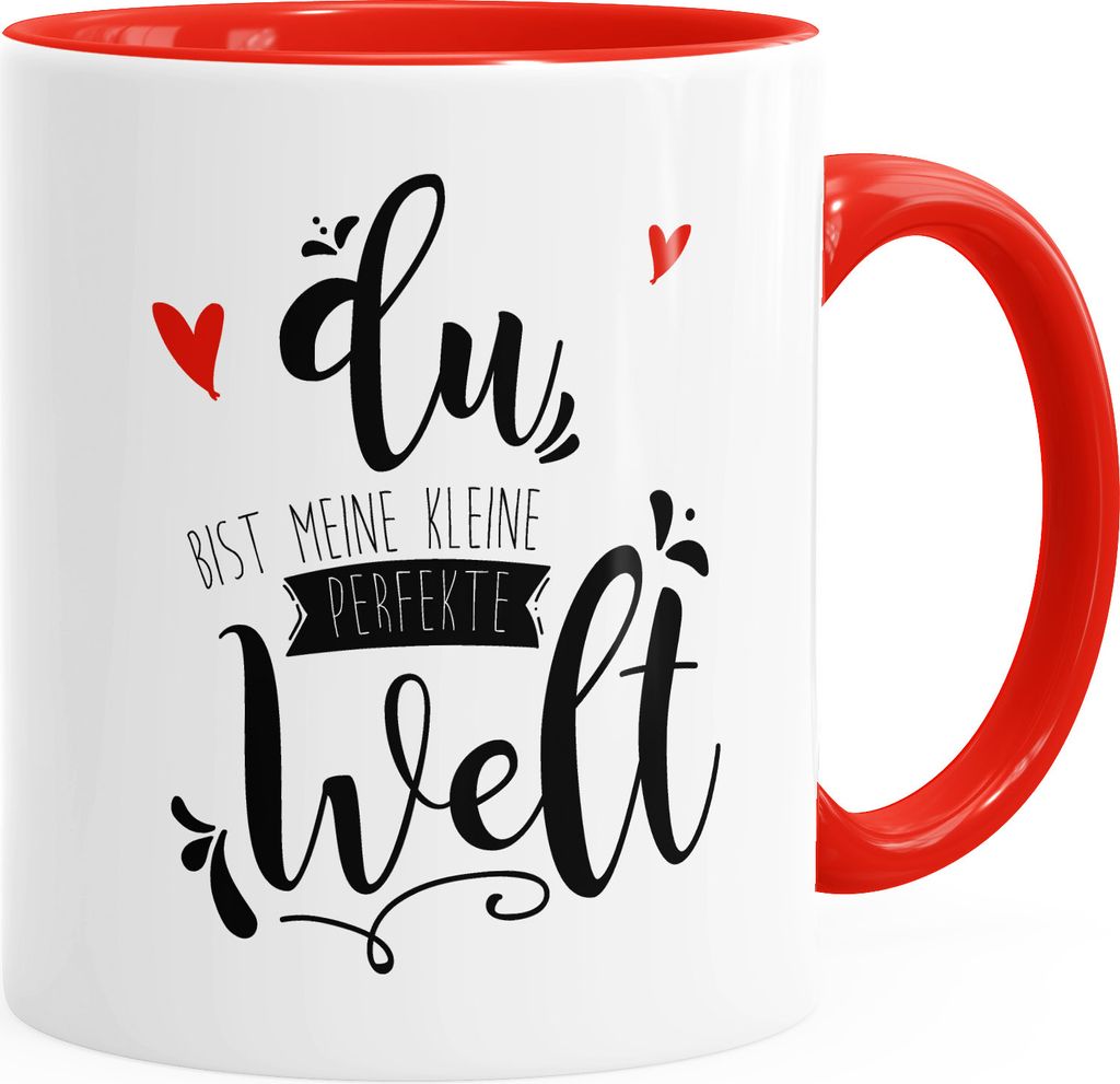 Kaffeetasse Du bist meine kleine perfekte Welt Geschenktasse Liebe MoonWorks Innenfarbe rot unisize