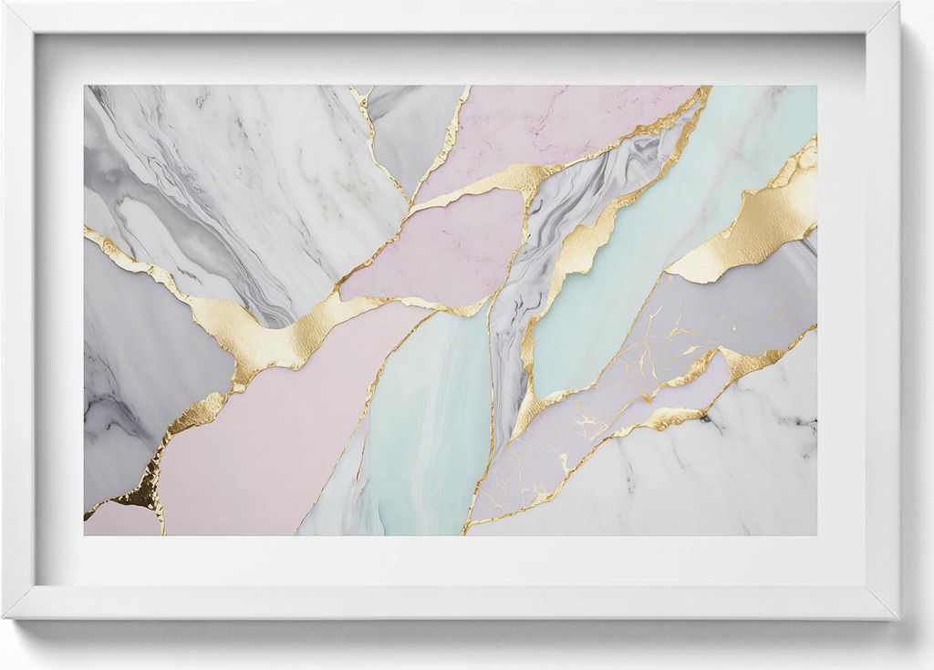 Pastellfarbener Marmor– Wandbild mit Rahmen – Gerahmtes Bild – Wanddekoration – 60x40 cm – Schwarz Rahmen