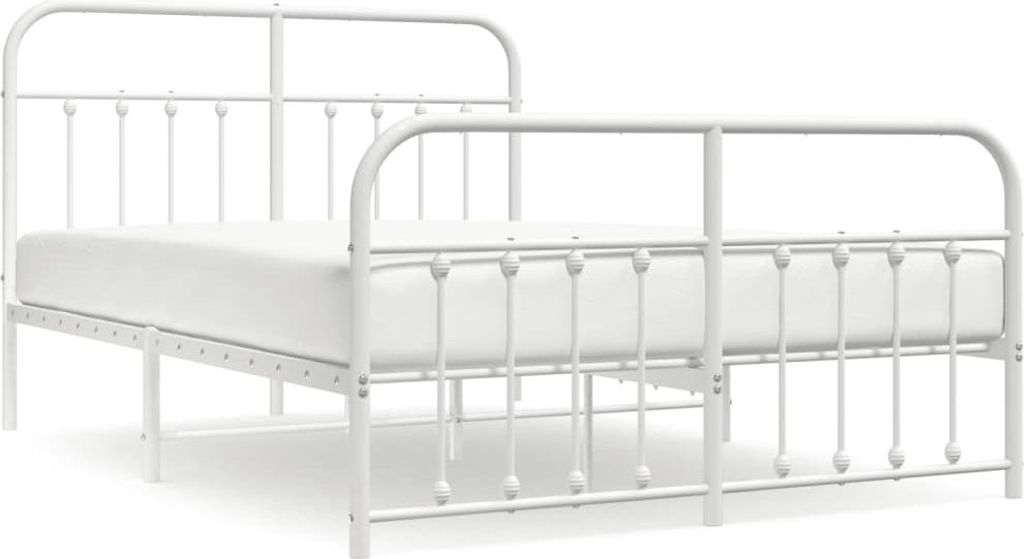 vidaXL Bettgestell mit Kopf- und Fußteil Metall Weiß 140x200 cm