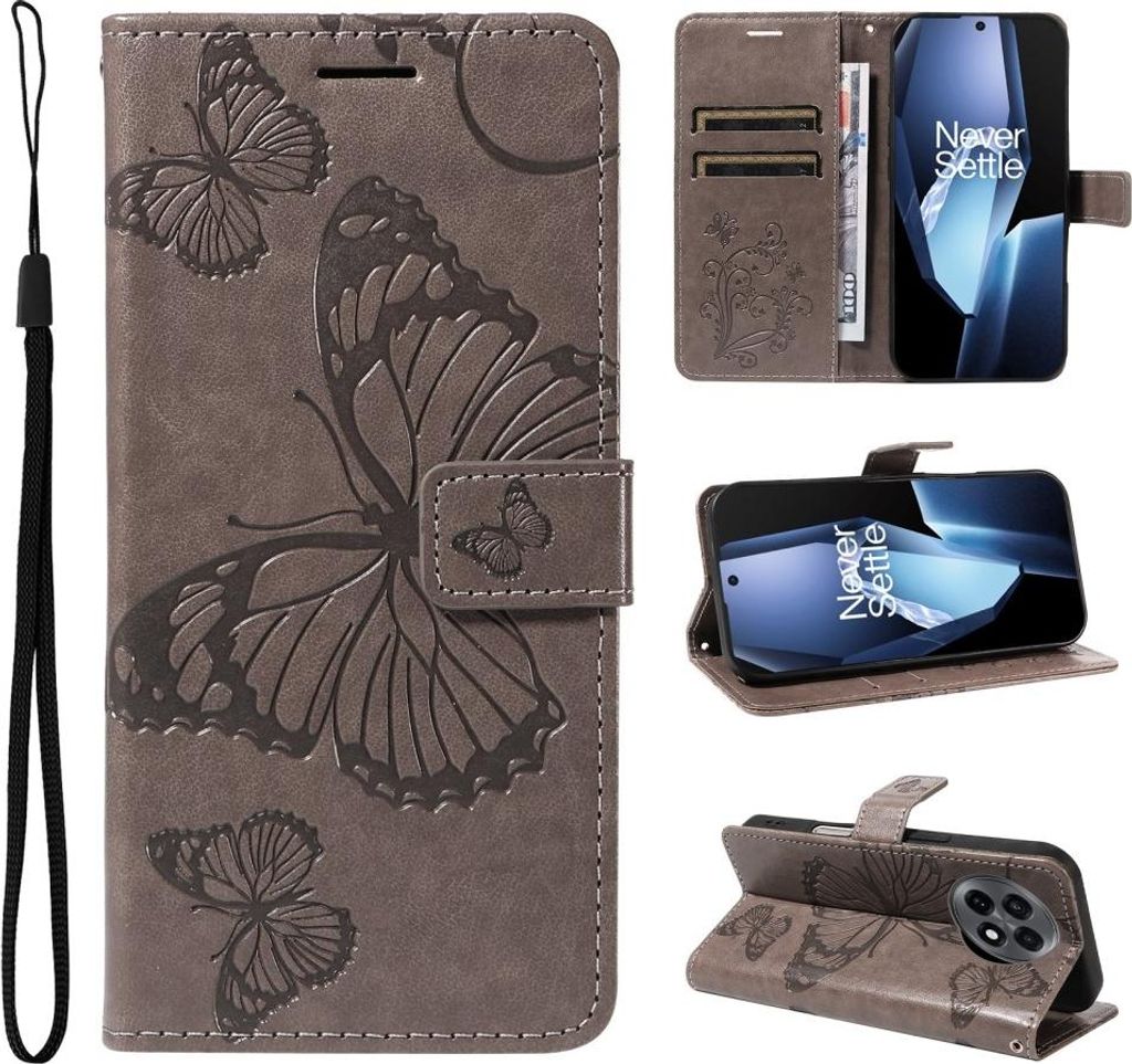 OnePlus 13R Hülle - Coverup Schmetterlinge Klapphülle - Taupe Grau