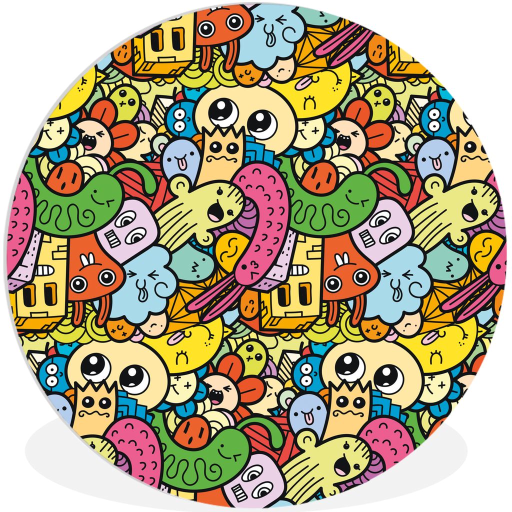 MuchoWow Rundes Wandbild - Runde Bilder Kinder - Muster - Regenbogen - Design - Mädchen - Jungen Ø 60 cm Kreis Wanddekoration Kunststoff - Wand...