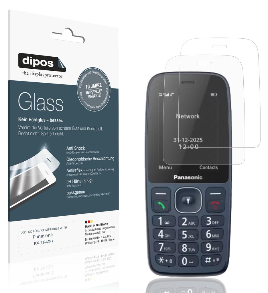 2x Schutzfolie für Panasonic KX-TF400 matt - Anti-Shock 9H Folie dipos Glass Kunststoffglas