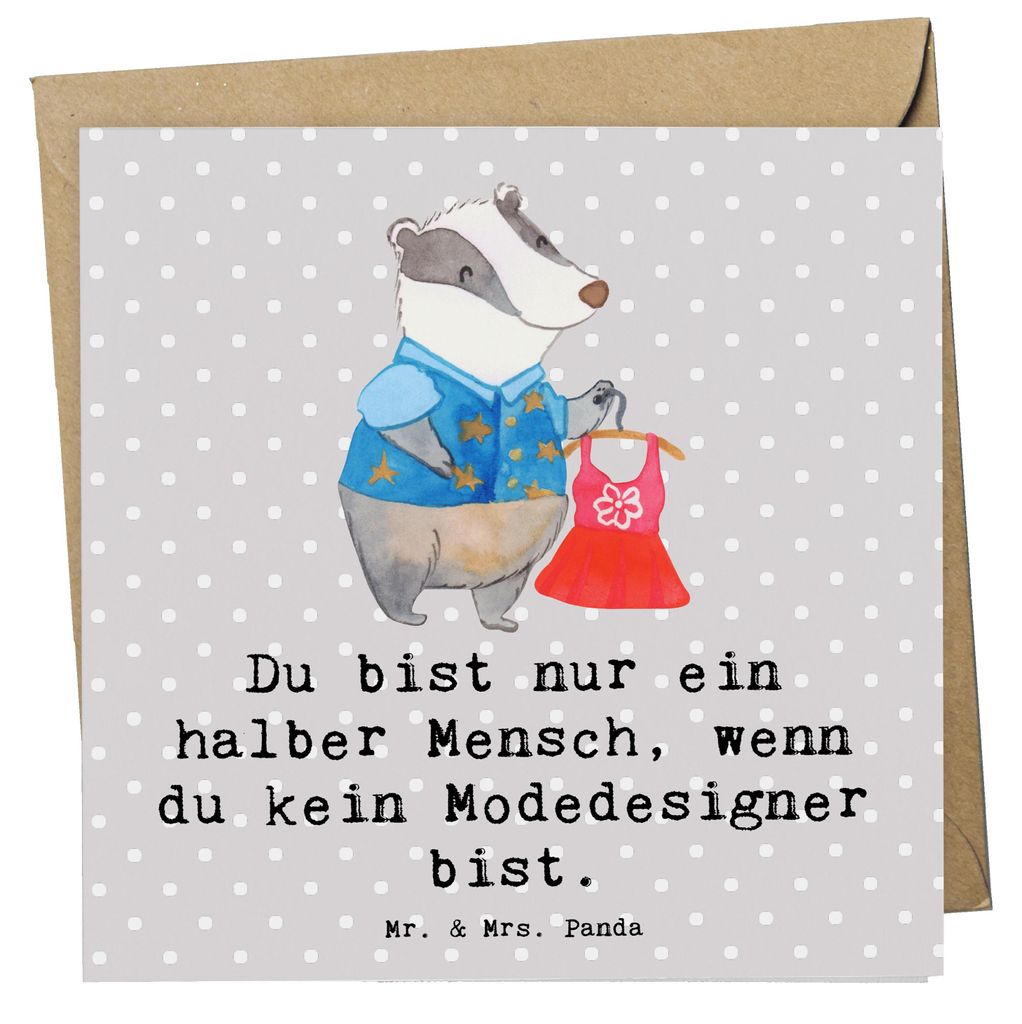 Mr. & Mrs. Panda Klappkarte Modedesigner Herz - Grau Pastell - Geschenk, anlasskarte, doppelkarte, Spruch, Modeschöpfer, Fashion Designer, faltkar...