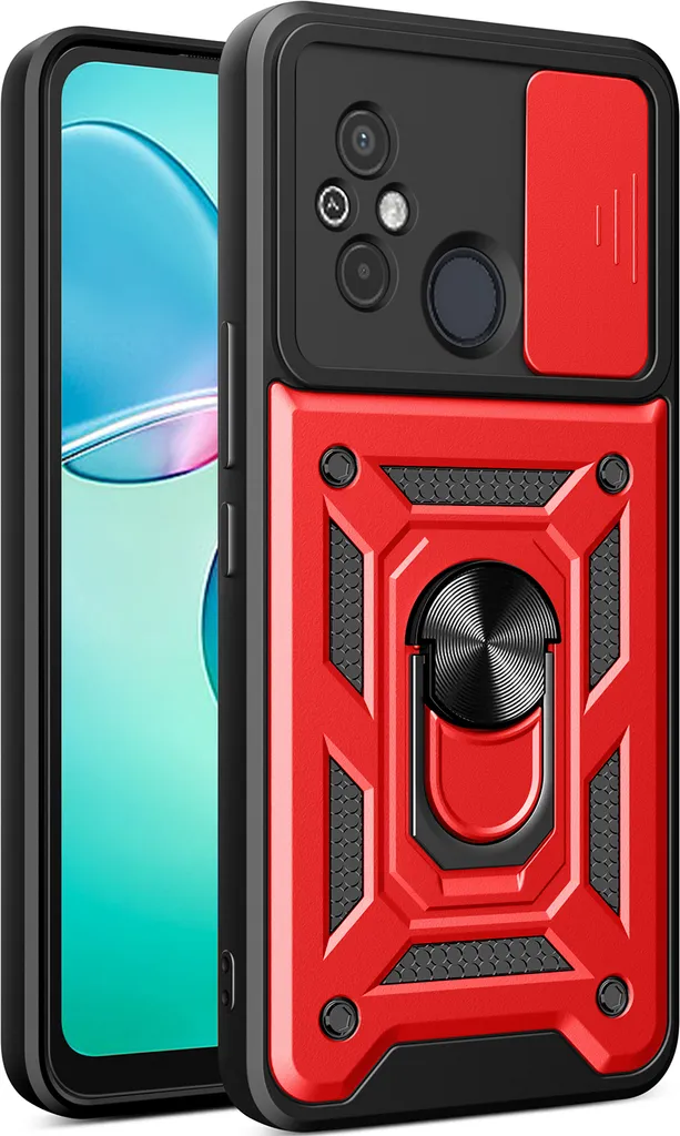 Cover Xiaomi Redmi 12C Rossa Antiurto TPU PC Hybrid con Ring Kickstand