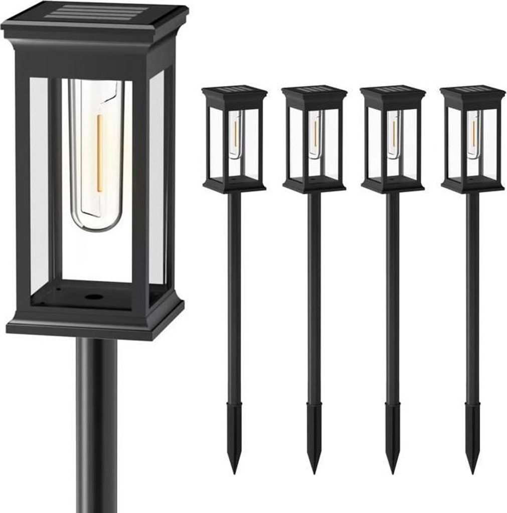 Set mit 4 wasserdichten, hellen Solar-Straßenleuchten für den Außenbereich, geeignet für Garten, Hof, Rasen und Einfahrt, Akkulaufzeit 10 bis 1...