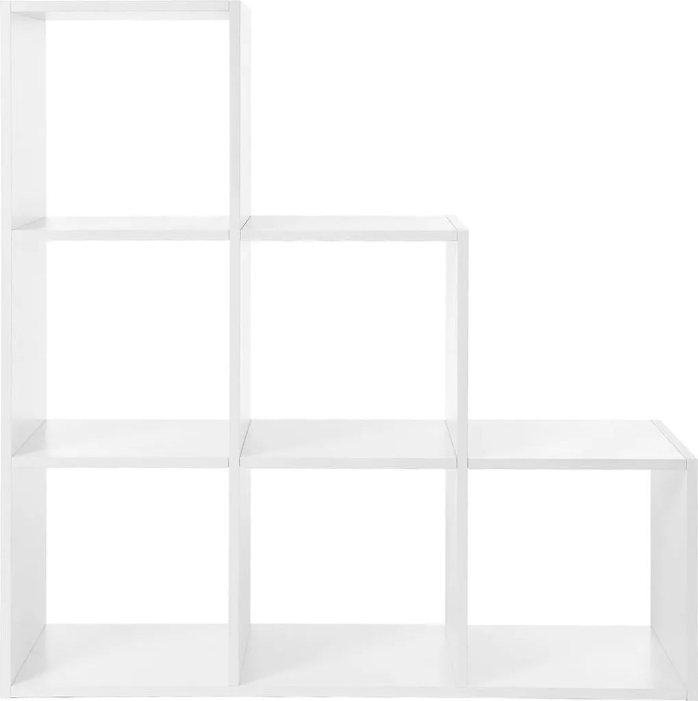 Tabouret d'escalier blanc avec 6 compartiments ouverts - Meuble de 90cm