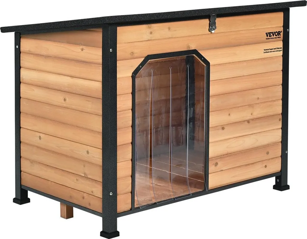 Niche chien extérieur bois isolée avec structure fer anti-morsure L/XL