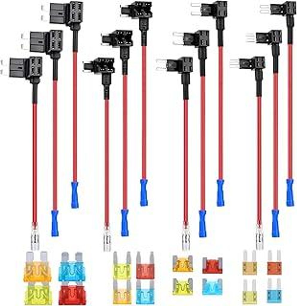 Stromdieb Kfz 12 Stück 4 Typen Stromdieb Sicherung Kfz Standard Mini Micro Micro2 mit Autosicherungen 5A 10A 15A 20A für Auto, Lkw, Motorrad, Boo...