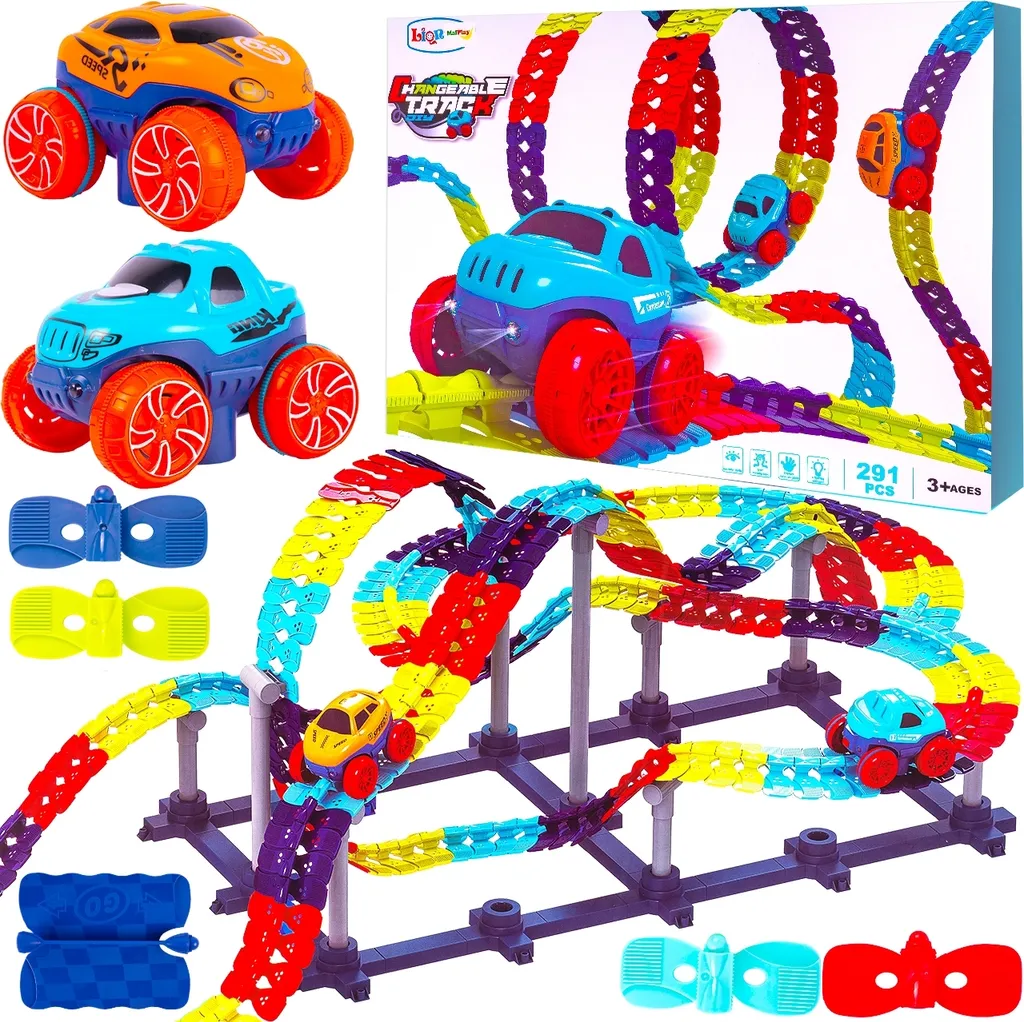 Circuit de Course Flexible Magic Railway 291 Pièces avec Voiture LED