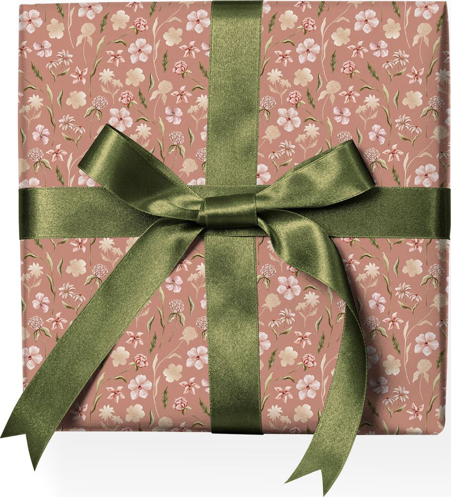 Zarte Glücksklee Botanisches Geschenkpapier mit Wiesen-Blumen, altrosa - G22129, 32 x 48cm