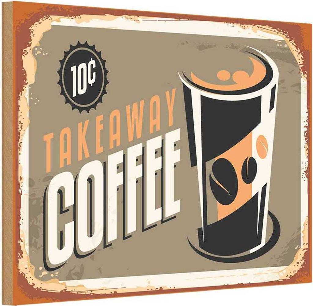vianmo Holzschild 20x30 cm Kaffee Coffee takeaway Essen Trinken