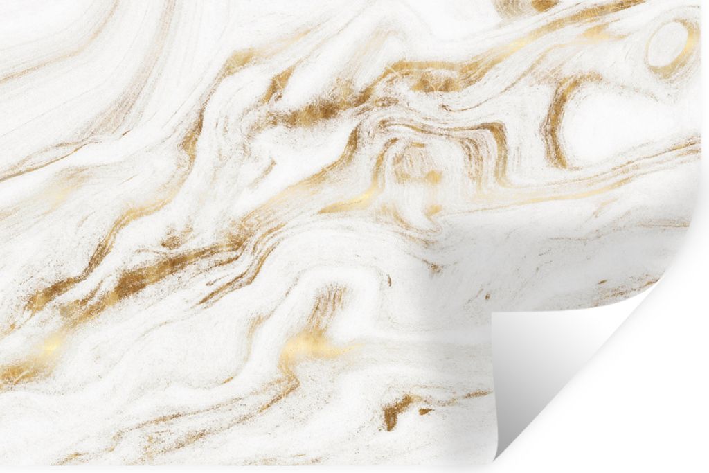 MuchoWow Wandtattoo Wandsticker Wandaufkleber Marmor - Gold - Weiß 30x20 cm Selbstklebend und Repositionierbar - Wierderverwendbar - Selbstklebend