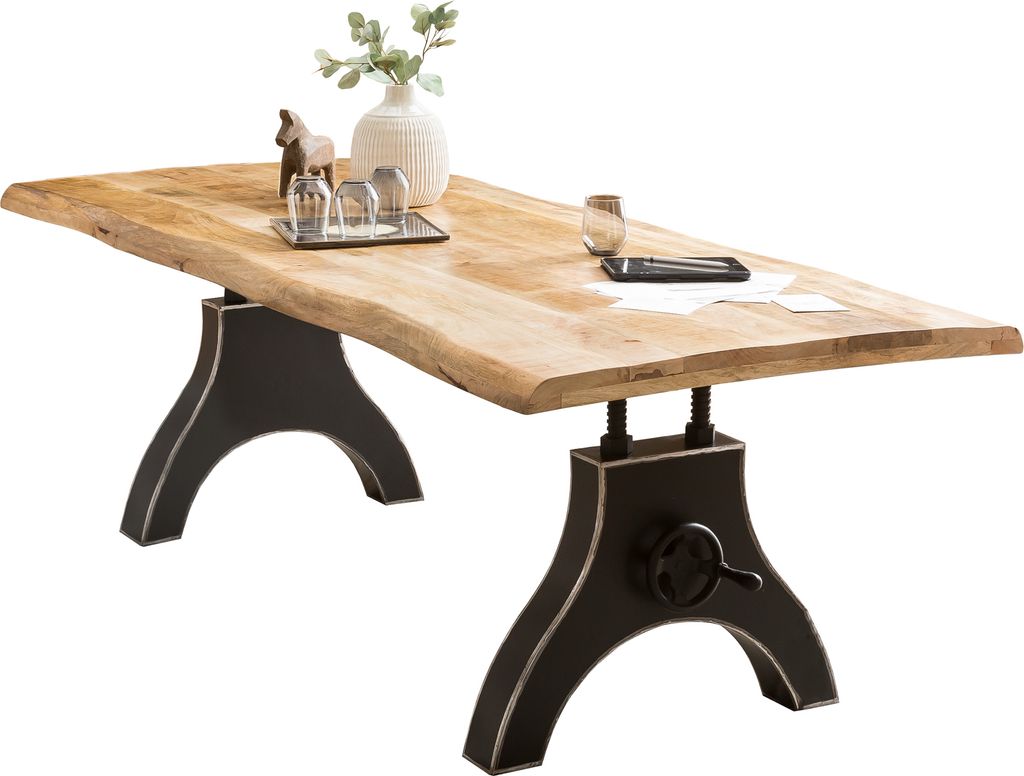 SIT Möbel Mango-Esstisch mit Baumkante | Platte 56 mm natur | A-Gestell Metall schwarz | B 220 x T 100 x H 74 cm | 16007-11 | Serie TABLES & CO