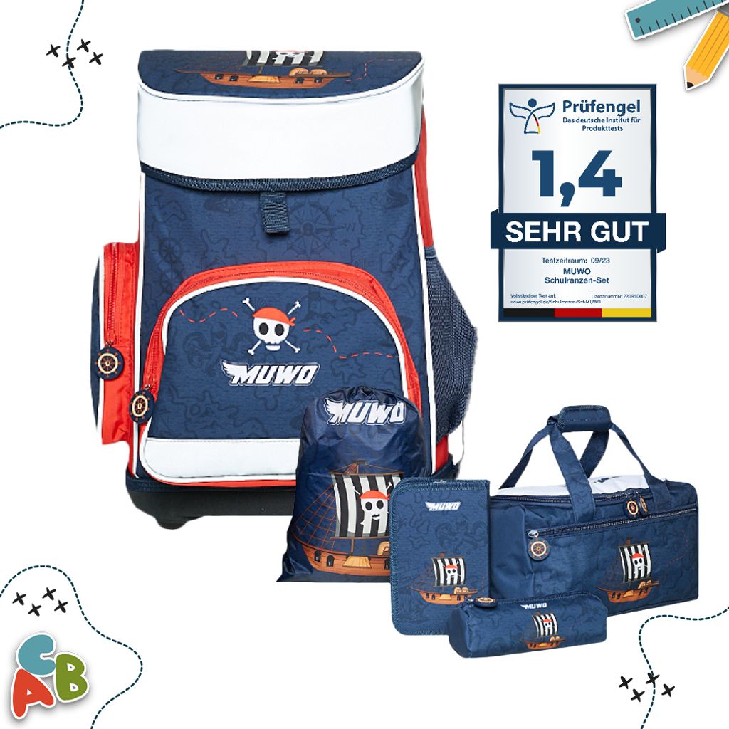 MUWO 5-tlg. Kinder Schulranzen Set – Leicht & Ergonomisch, Produktbild 3