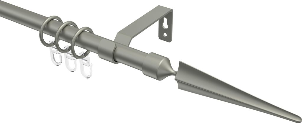 Interdeco Gardinenstange / Vorhangstange Chrom matt, Typ Olymp Lorenzo (Speer), 16 mm Ø 1-läufig, 320 cm