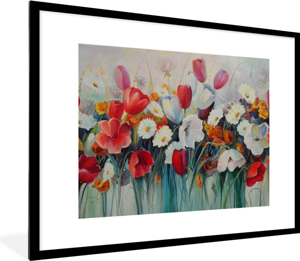 MuchoWow® Gerahmtes Poster Malerei - Ölgemälde - Blumen Produktbild 