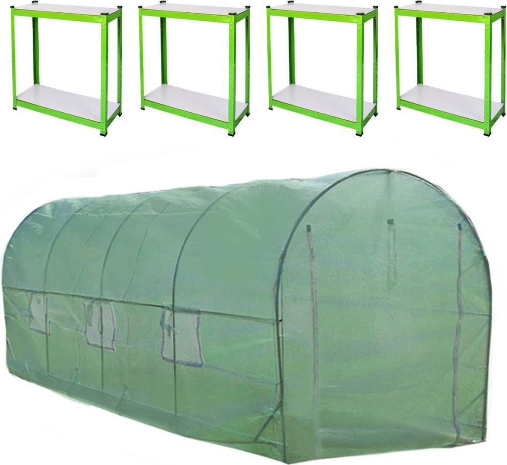 Polytunnel mit Folie und Regale Gewächshaus Treibhaus Tomatenhaus Pflanzenhaus Folientunnel 25mm 6m x 3m
