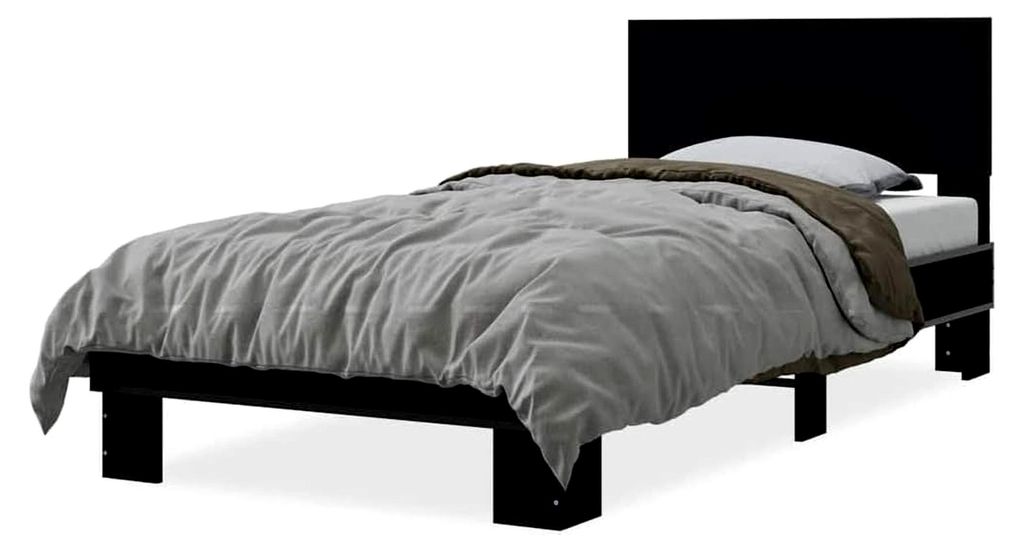 Bettgestell Schwarz 75x190 cm aus Holzwerkstoff und Metall