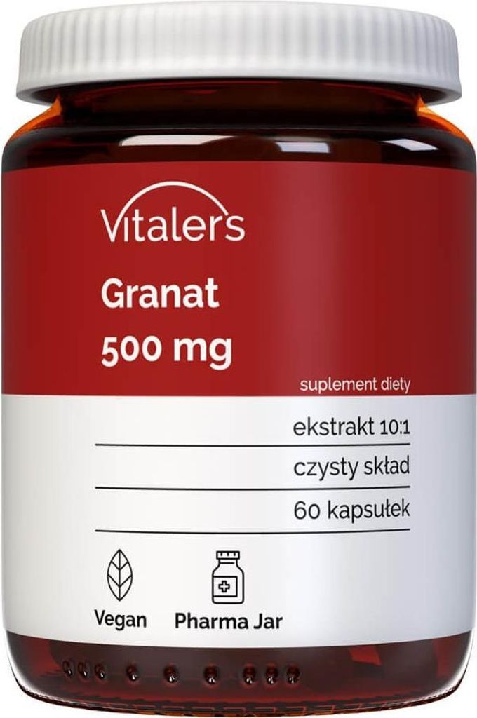Vitaler's Granatapfel 500 mg - 60 Kapseln, Vegan, 2 Monate Nahrungsergänzung, ohne Konservierungsstoffe, reine Zusammensetzung