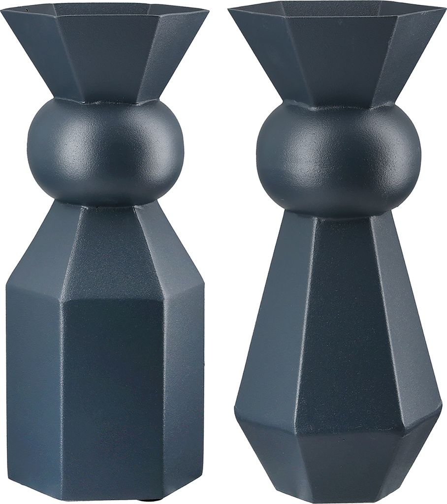 Gilde Vase, "Metallo", Metall, dunkelblau, L. 10 cm, B. 10 cm, H. 24 cm 55680 4063387556801 2 Stück (2-fach sortiert)
