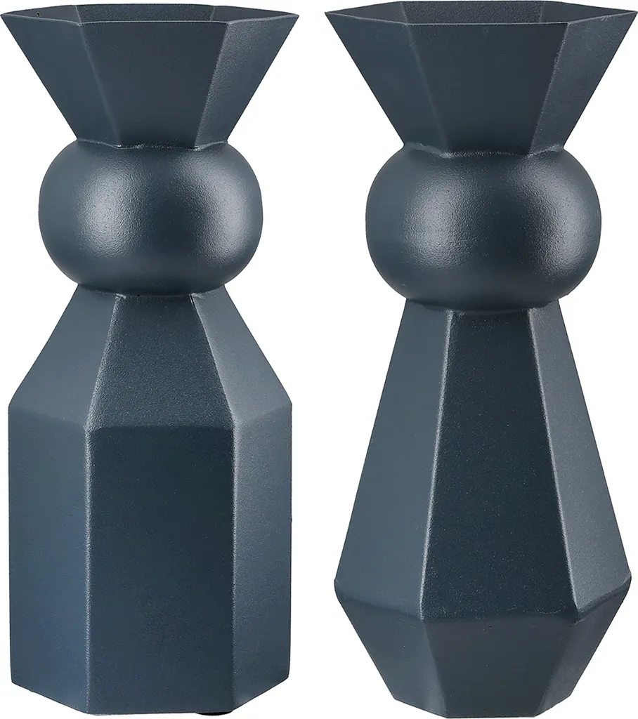 Vase en Métal Bleu Foncé 24 cm Gilde Metallo - Lot de 2 Vases Modernes