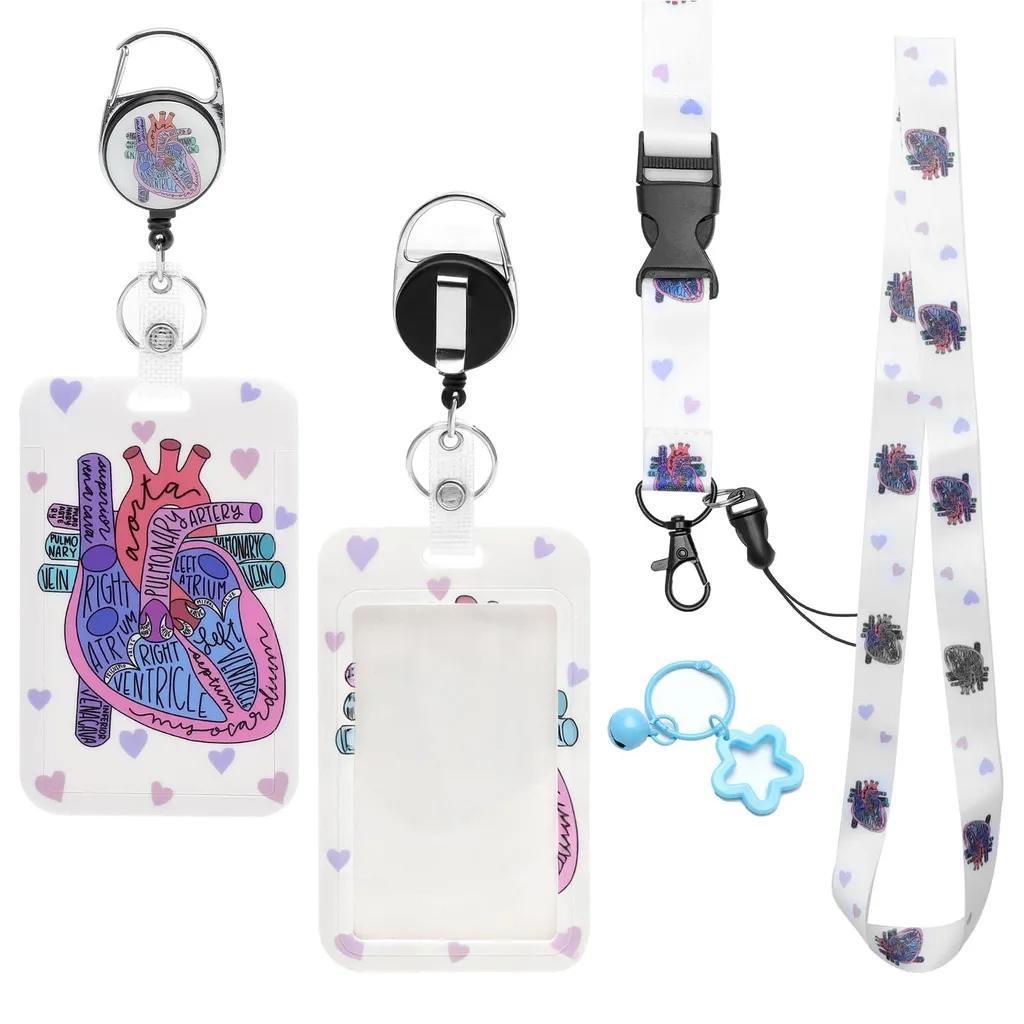 Badge rétractable pour hôpital et cliniques avec porte-clés en cœur