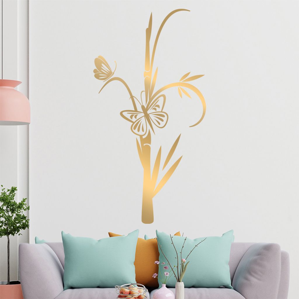 Schmetterlinge auf Bambus Wandtattoo in 6 Größen - Wandaufkleber Wall Sticker - Dekoration, Küche, Wohnzimmer, Schlafzimmer, Badezimmer