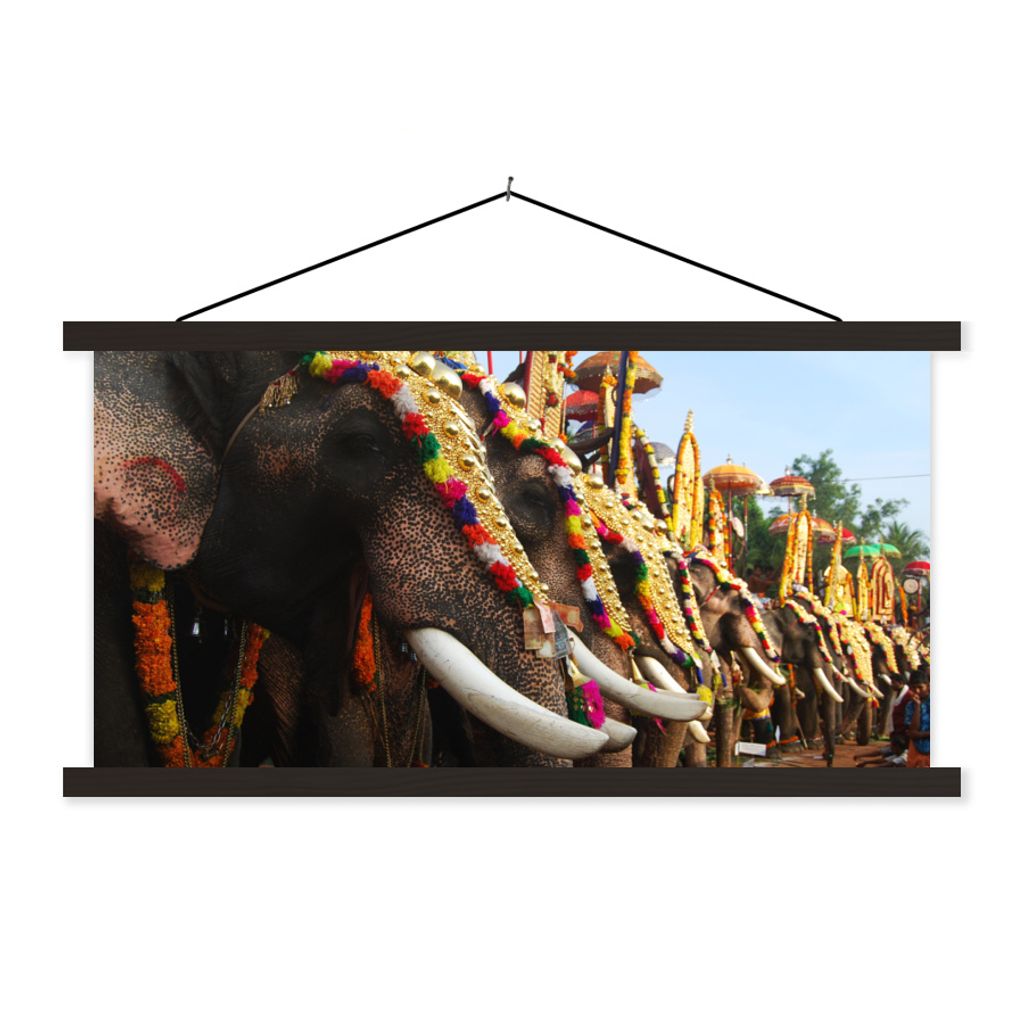 MuchoWow Textilposter Elefant - Parade - Tiere 90x45 cm mit schwarzem Rahmen - Klemmleisten
