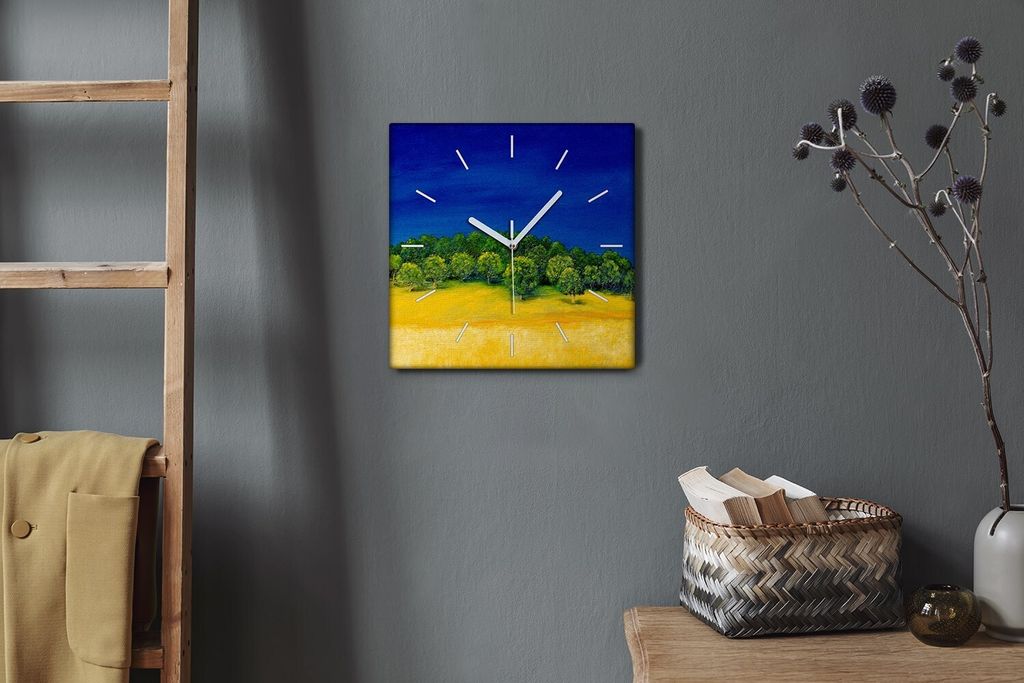 Coloray Hodiny Unikátní 30x30 cm Tiché hodiny Pro obývací pokoj a kuchyň Nástěnné hodiny Plátno Bílé ručičky hodin - Malování Himme...