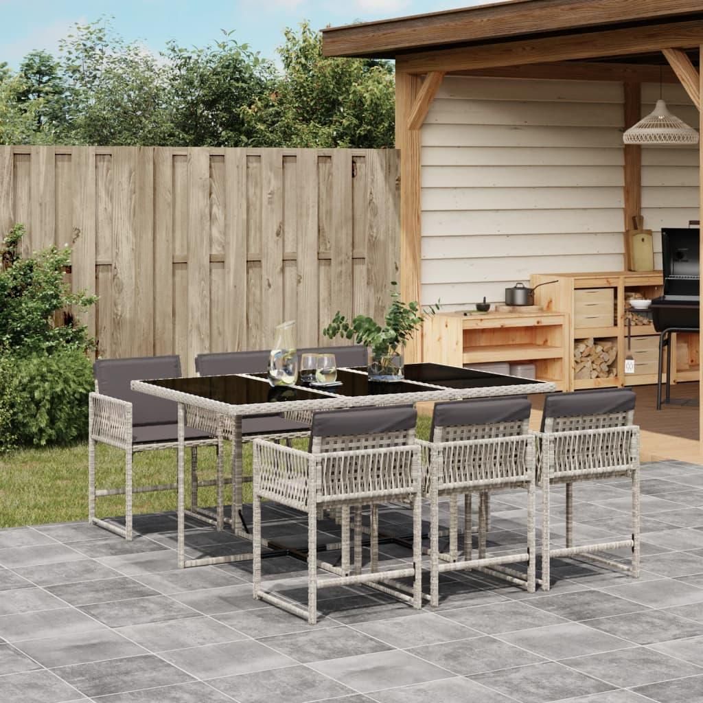 Maison Exclusive - 7-tlg. Garten-Essgruppe mit Kissen Hellgrau Poly Rattan