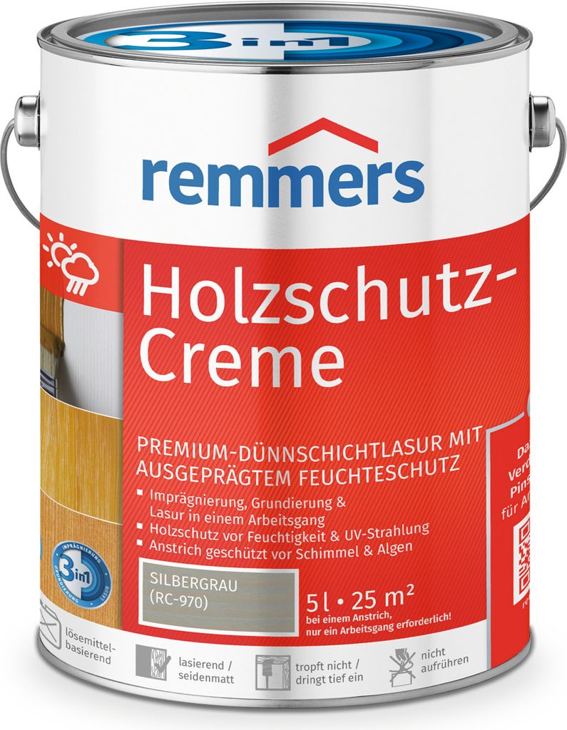Remmers Holzschutz-Creme 3in1 silbergrau (RC-970) 5 l, Produktbild 