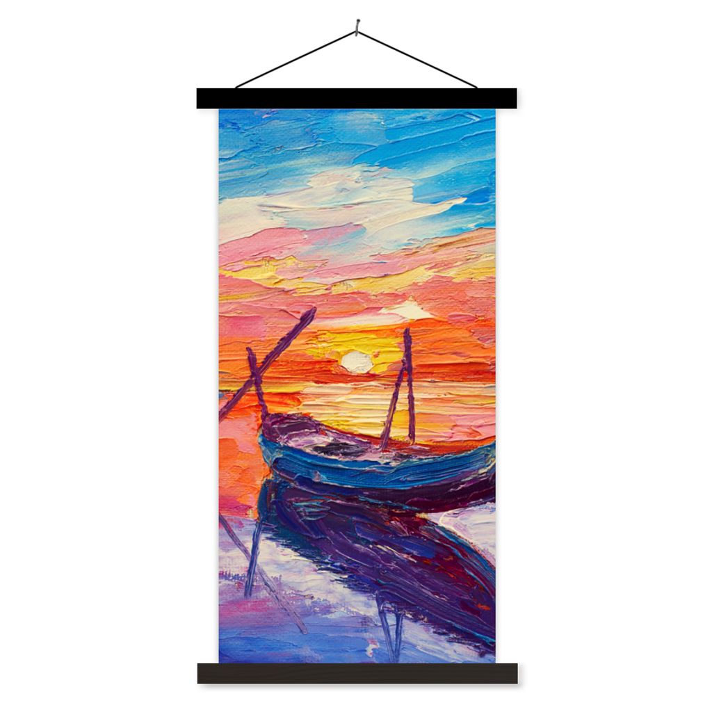MuchoWow Textilposter Malerei - Boot - Ölfarbe - Wasser 90x180 cm mit schwarzem Rahmen - Dekoration Wohnzimmer