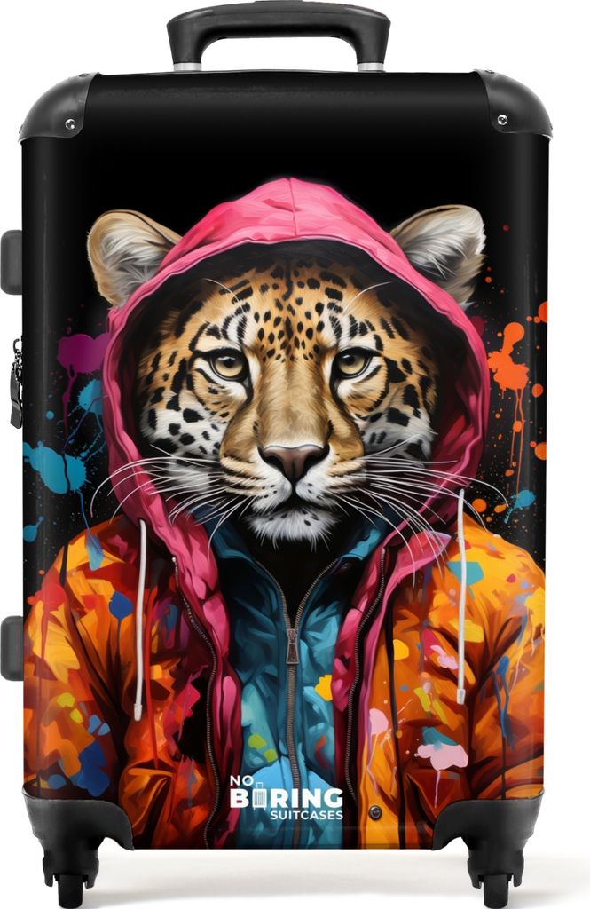 NoBoringSuitcases.com® Großer Koffer - Leopard mit buntem Produktbild 