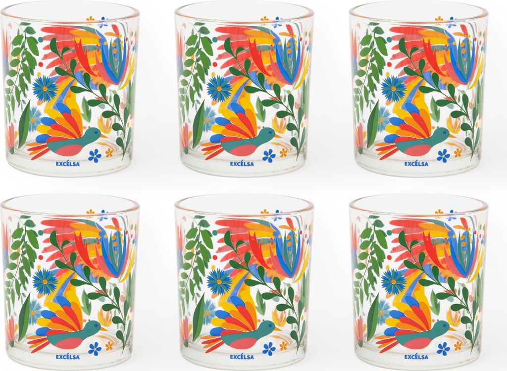 Excelsa Set Von 6 Wasserglas Mexican Flowers Glas 30 cl Bunt