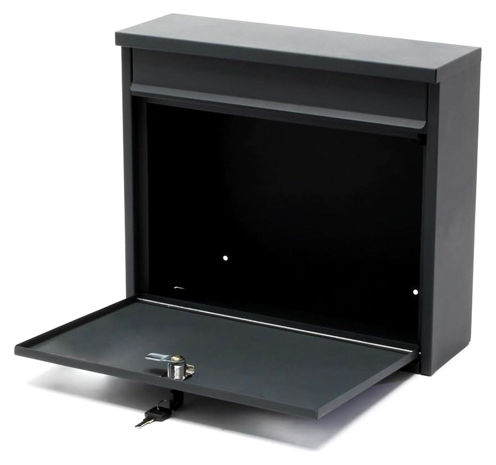 Briefkasten Anthrazit 360 x 105 x 315 mm, Wandbriefkasten mit Schloss und Klappe, Postkasten aus pulverbeschichtetem Stahl