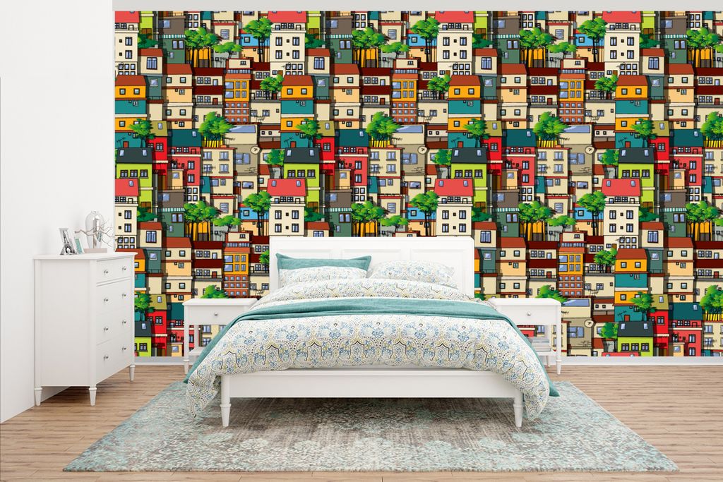 MuchoWow Fototapete für Wohnzimmer oder Schlafzimmer Wandtapete Vinyl Motivtapete Muster - Zuhause - Baum - Jungen - Kinder - Kinder - 465x260 c...