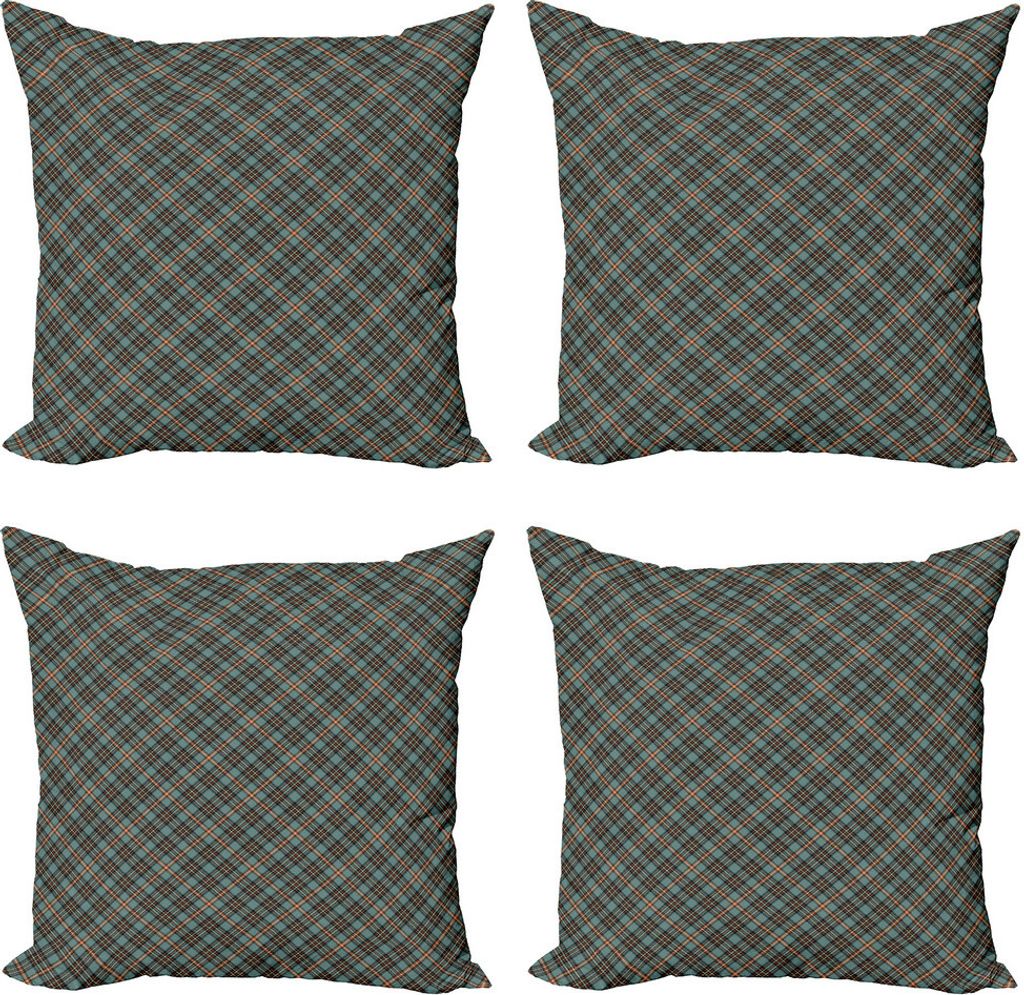 ABAKUHAUS Abstrakt Kissenbezug Set (4 Stück), Klassisch Plaid Angespornt, Moderner Doppelseitiger Digitaldruck, 50 cm x 50 cm, Rotbraun Schiefer-Blau