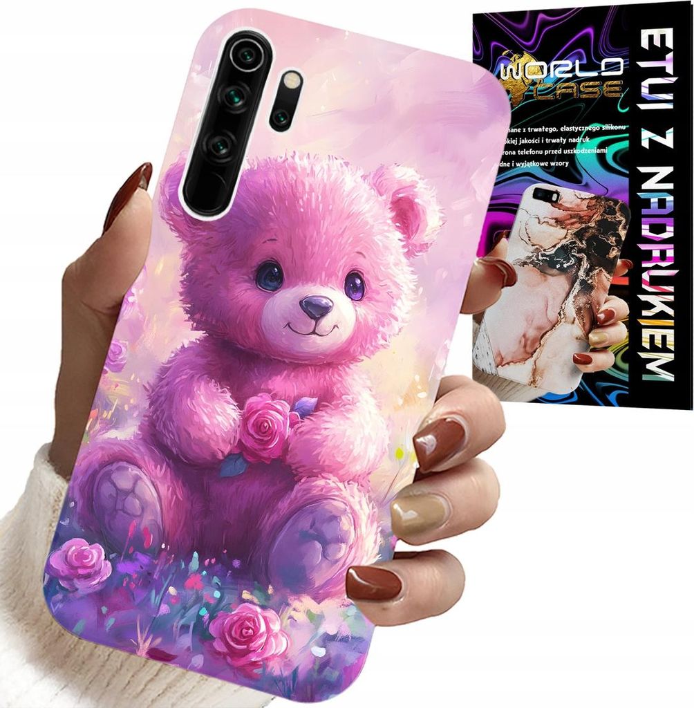 Hülle Für Xiaomi Note 8 - Süsser Teddybär Auf Rosa Hintergrund, Hülle + Folie